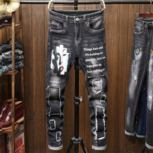 Charger l'image dans la galerie, Distressed Patchwork Black Denim Jeans