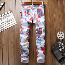 Charger l'image dans la galerie, 2021 Autumn Winter Men's 3D Print Stretch Jeans Trendy Holes Straight Denim Trouers