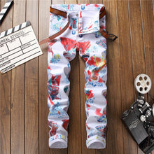 Charger l'image dans la galerie, 2021 Autumn Winter Men's 3D Print Stretch Jeans Trendy Holes Straight Denim Trouers