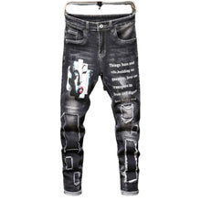 Charger l'image dans la galerie, Distressed Patchwork Black Denim Jeans