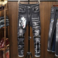 Cargar imagen en el visor de la galería, Distressed Patchwork Black Denim Jeans
