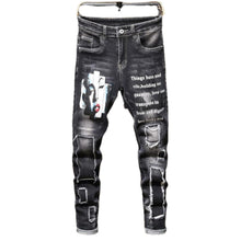 Charger l&#39;image dans la galerie, Distressed Patchwork Black Denim Jeans
